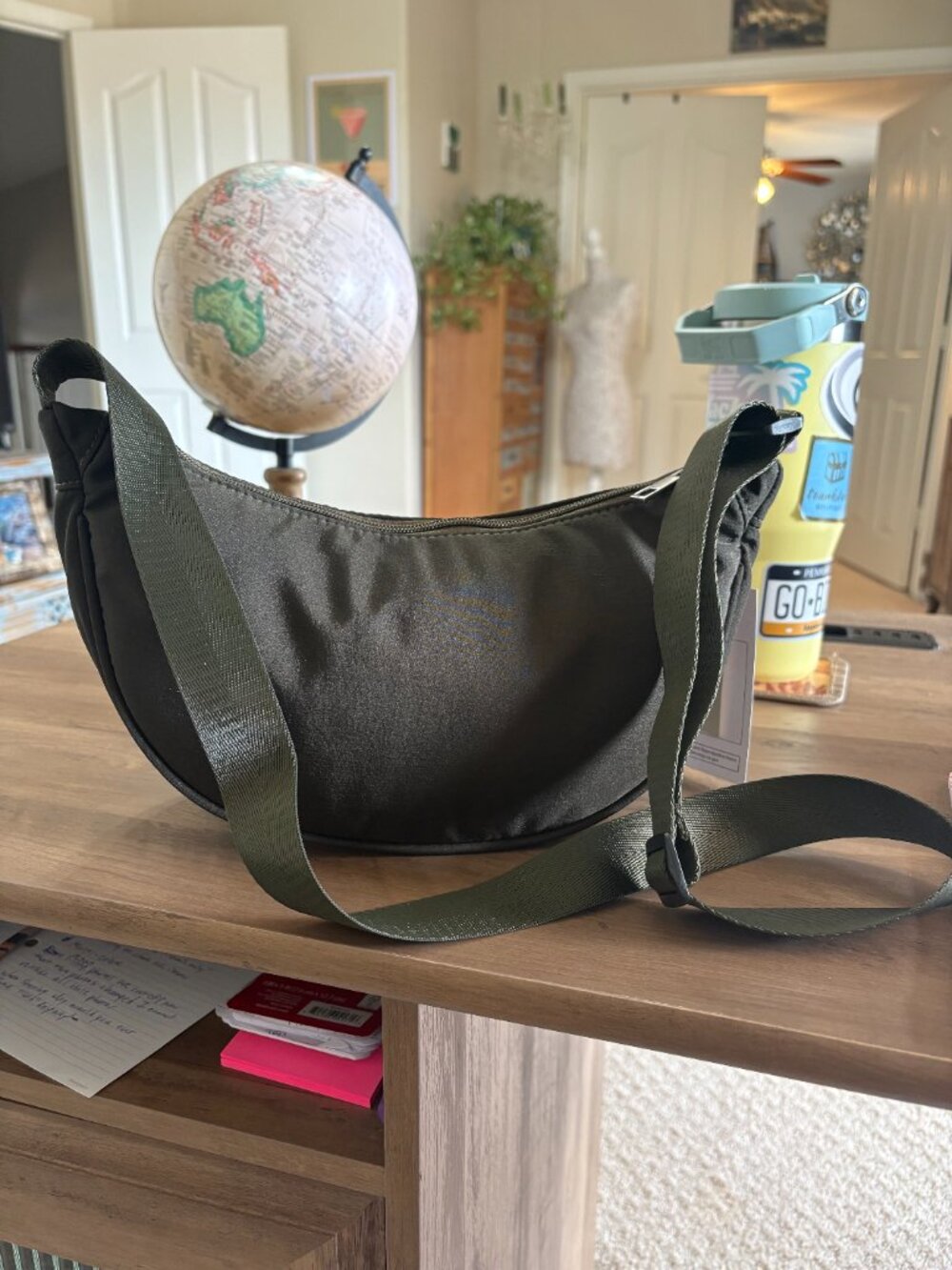 Crescent Nylon Crossbody Bag / Purse - Deep Olive Green -NWT